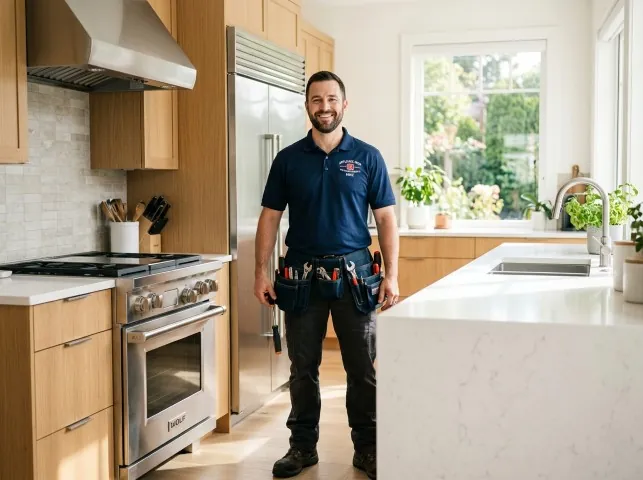 Appliance Repair Hero technician in a Ada, MI kitchen after an appliance repair